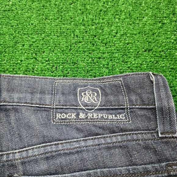 Rock & Republic Jeans Mens 33x34 Blue Denim Straight Leg Dark Wash Button Fly - Picture 10 of 14